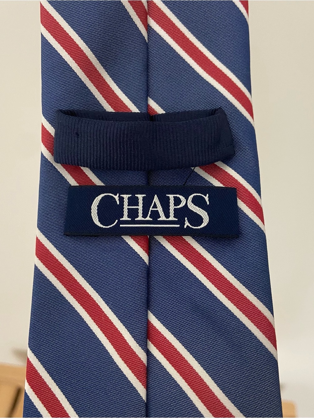 CHAPS Men’s Necktie Navy Red White Striped Repp Tie Preppy 56.5”